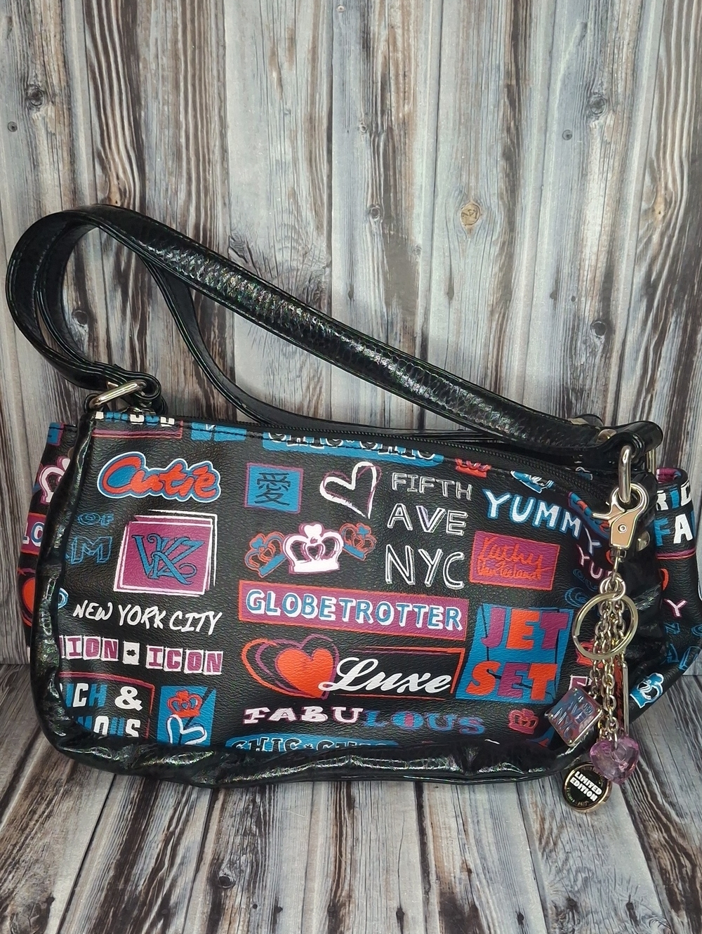 Kathy Van Zeeland Word Up Shoulder Bag Purse NYC Limited Edition 2011 Black